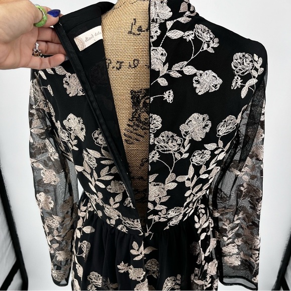 Altar'd State Malvern Black Rose Gold Floral Choker Neckline Mini Dress Party - Picture 7 of 13